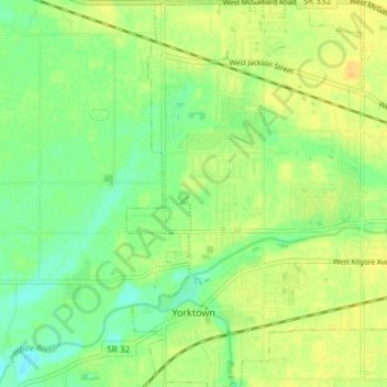 Mappa topografica Yorktown, altitudine, rilievo
