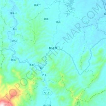 Mappa topografica 桃源乡, altitudine, rilievo