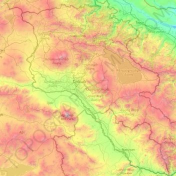 Mappa topografica Armenia, altitudine, rilievo