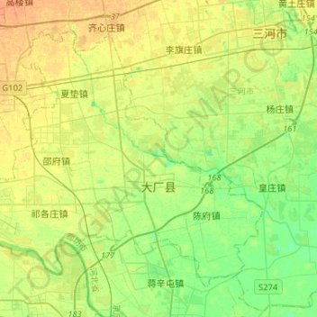 Mappa topografica 大厂回族自治县, altitudine, rilievo