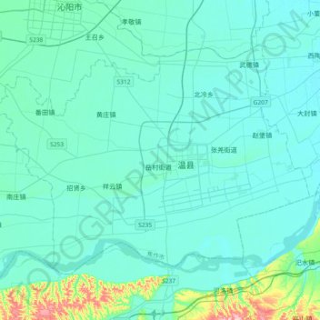Mappa topografica 温县, altitudine, rilievo
