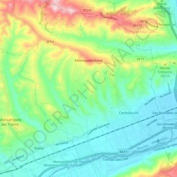 Mappa topografica Monteprandone, altitudine, rilievo