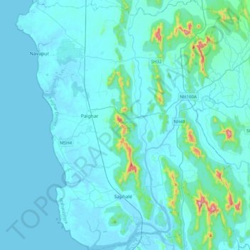 Mappa topografica Palghar Taluka, altitudine, rilievo