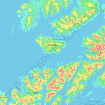 Mappa topografica Nordland, altitudine, rilievo