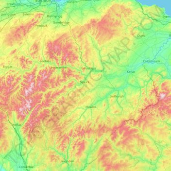 Mappa topografica Scottish Borders, altitudine, rilievo