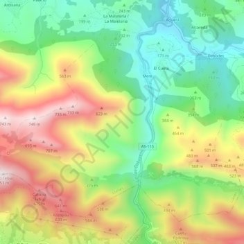Mappa topografica Meré, altitudine, rilievo