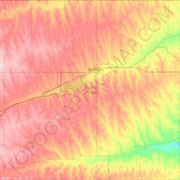 Mappa topografica Norton County, altitudine, rilievo