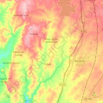 Mappa topografica Póvoa de Rio de Moinhos e Cafede, altitudine, rilievo