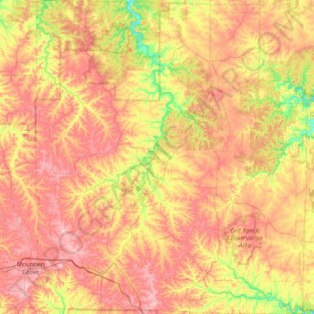 Mappa topografica Texas County, altitudine, rilievo