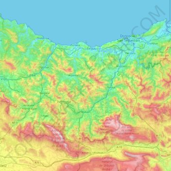 Mappa topografica Guipúzcoa, altitudine, rilievo