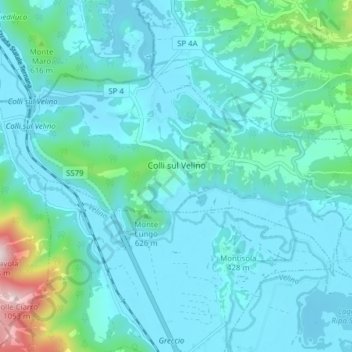 Mappa topografica Colli sul Velino, altitudine, rilievo