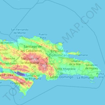Mappa topografica Repubblica Dominicana, altitudine, rilievo