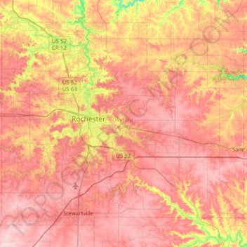 Mappa topografica Olmsted County, altitudine, rilievo
