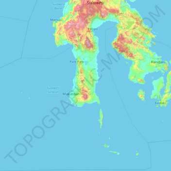 Mappa topografica Sulawesi Selatan, altitudine, rilievo