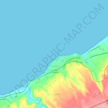 Mappa topografica Trappeto, altitudine, rilievo