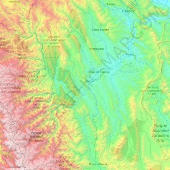 Mappa topografica Huicungo, altitudine, rilievo