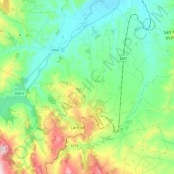 Mappa topografica Larino, altitudine, rilievo