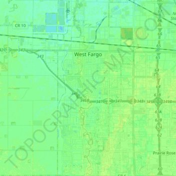 Mappa topografica West Fargo, altitudine, rilievo
