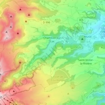 Mappa topografica Chambon-sur-Lac, altitudine, rilievo