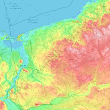 Mappa topografica województwo zachodniopomorskie, altitudine, rilievo