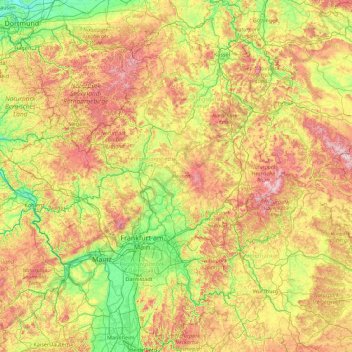 Mappa topografica Hessen, altitudine, rilievo