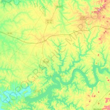 Mappa topografica Russell County, altitudine, rilievo