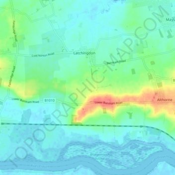 Mappa topografica Latchingdon, altitudine, rilievo