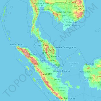 Mappa topografica Malesia, altitudine, rilievo