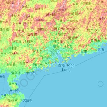 Mappa topografica 广东省, altitudine, rilievo