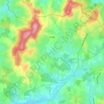 Mappa topografica Tazilly, altitudine, rilievo