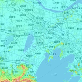 Mappa topografica Changzhou City, altitudine, rilievo