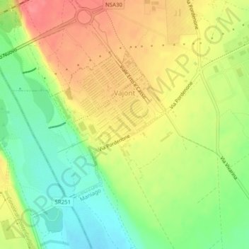 Mappa topografica Vajont, altitudine, rilievo