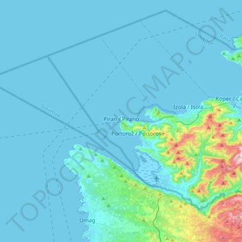 Mappa topografica Pirano, altitudine, rilievo