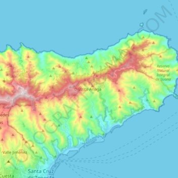 Mappa topografica Anaga, altitudine, rilievo
