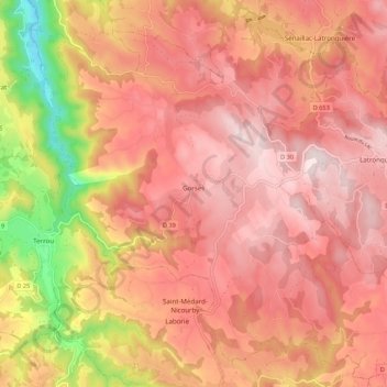 Mappa topografica Gorses, altitudine, rilievo