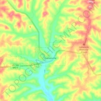 Mappa topografica Gainesville, altitudine, rilievo