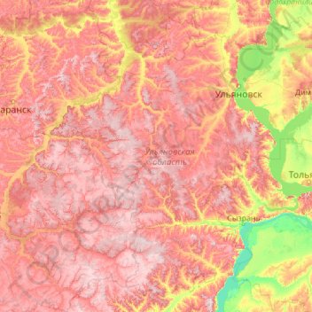 Mappa topografica Ульяновская область, altitudine, rilievo