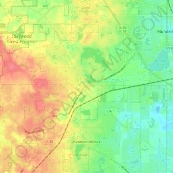 Mappa topografica Hawthorn Woods, altitudine, rilievo