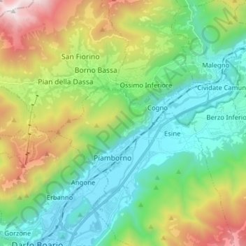 Mappa topografica Piancogno, altitudine, rilievo