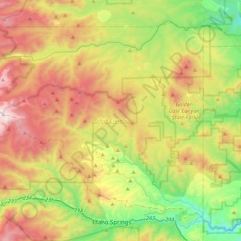 Mappa topografica Gilpin County, altitudine, rilievo