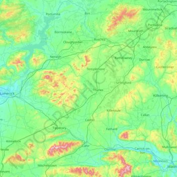 Mappa topografica County Tipperary, altitudine, rilievo