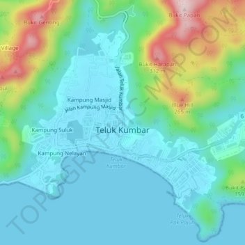 Mappa topografica Teluk Kumbar, altitudine, rilievo