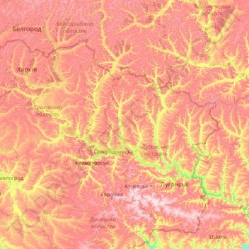 Mappa topografica Северский Донец, altitudine, rilievo
