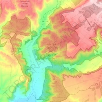 Mappa topografica Riserva naturale orientata Bosco di Santo Pietro, altitudine, rilievo