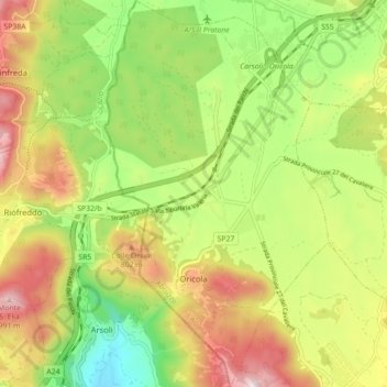 Mappa topografica Oricola, altitudine, rilievo