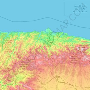 Mappa topografica Asturie, altitudine, rilievo