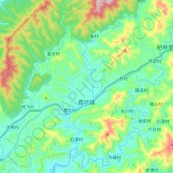 Mappa topografica 霞坑镇, altitudine, rilievo