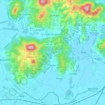 Mappa topografica Baone, altitudine, rilievo