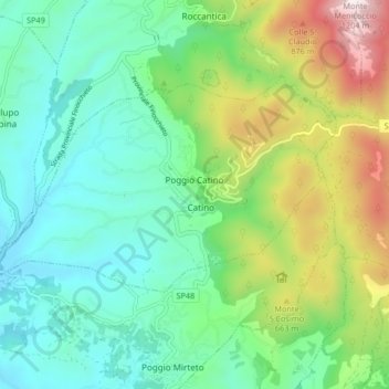 Mappa topografica Poggio Catino, altitudine, rilievo