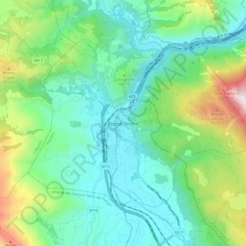 Mappa topografica Popoli Terme, altitudine, rilievo